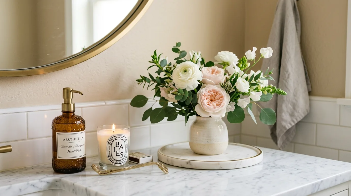 Choose a mirror that feels sculptural and eye catching inspiration for a powder room.